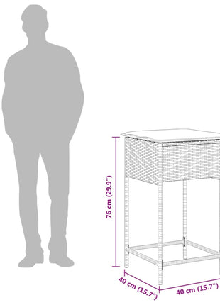 Tuinbarkrukken met kussens 2 st poly rattan zwart