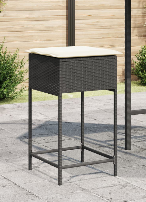 Tuinbarkrukken met kussens 2 st poly rattan zwart