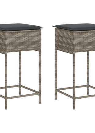 Tuinbarkrukken met kussens 2 st poly rattan grijs