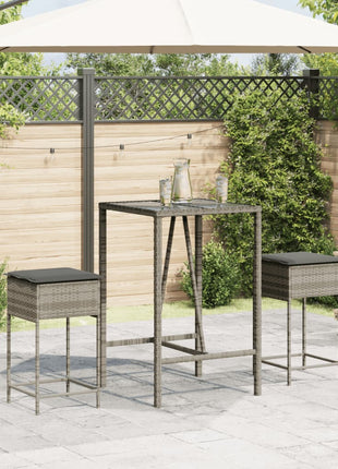 Tuinbarkrukken met kussens 2 st poly rattan grijs