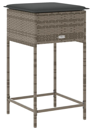 Tuinbarkrukken met kussens 2 st poly rattan grijs
