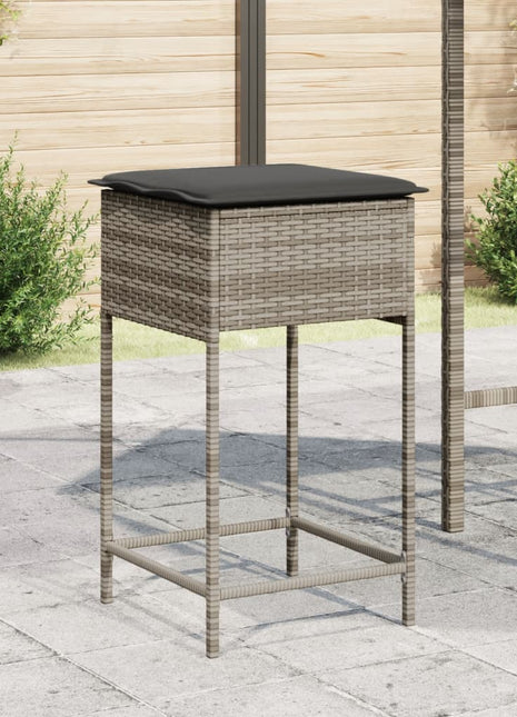 Tuinbarkrukken met kussens 2 st poly rattan grijs