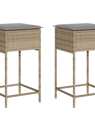 Tuinbarkrukken 2 st met kussens poly rattan beige