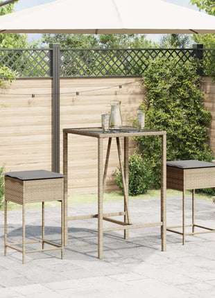Tuinbarkrukken 2 st met kussens poly rattan beige