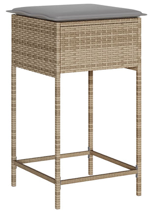 Tuinbarkrukken 2 st met kussens poly rattan beige