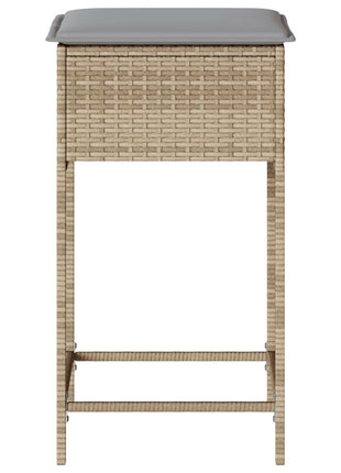 Tuinbarkrukken 2 st met kussens poly rattan beige