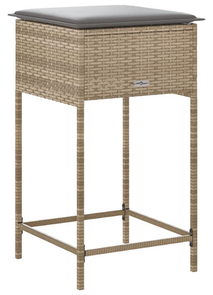 Tuinbarkrukken 2 st met kussens poly rattan beige