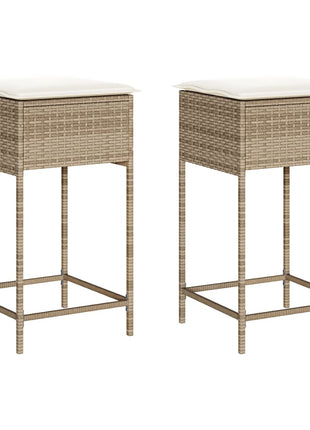 Tuinbarkrukken 2 st met kussens poly rattan beige