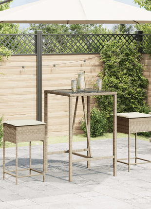 Tuinbarkrukken 2 st met kussens poly rattan beige