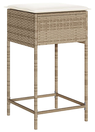 Tuinbarkrukken 2 st met kussens poly rattan beige