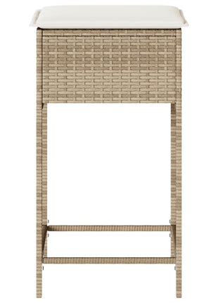 Tuinbarkrukken 2 st met kussens poly rattan beige