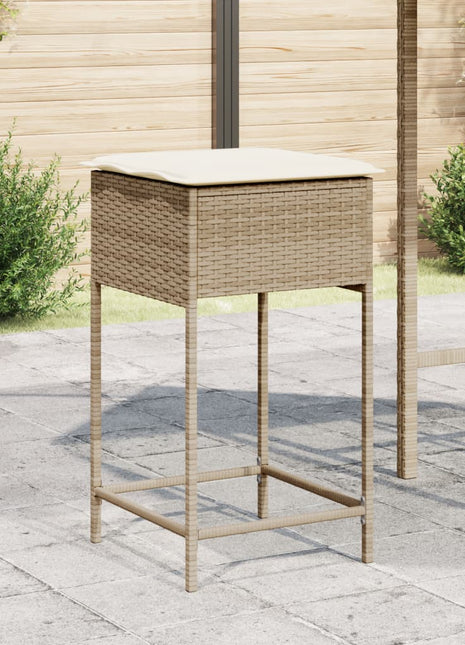 Tuinbarkrukken 2 st met kussens poly rattan beige