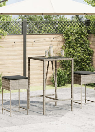 Tuinbarkrukken met kussens 2 st poly rattan lichtgrijs
