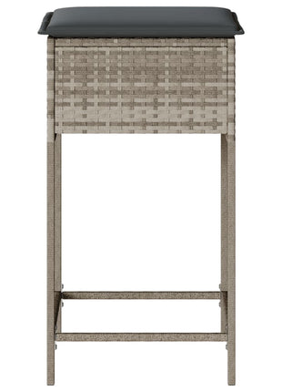 Tuinbarkrukken met kussens 2 st poly rattan lichtgrijs