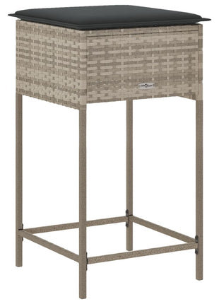 Tuinbarkrukken met kussens 2 st poly rattan lichtgrijs