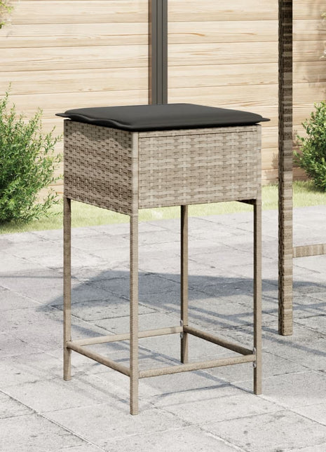 Tuinbarkrukken met kussens 2 st poly rattan lichtgrijs