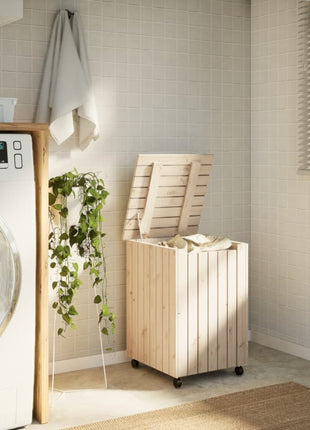 Wasmand met wielen RANA 45x45x64 cm massief grenenhout