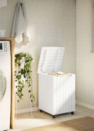 Wasmand met wielen RANA 45x45x64 cm massief grenenhout wit