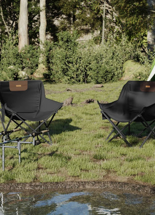 Campingstoelen 2 st met vakje inklapbaar zwart