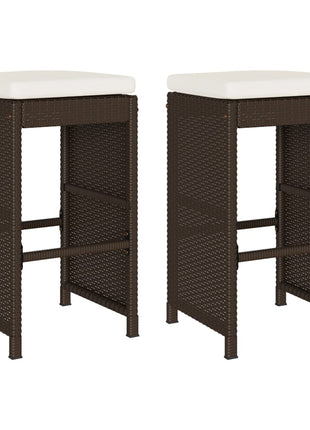 Tuinbarkrukken 2 st met kussens poly rattan bruin