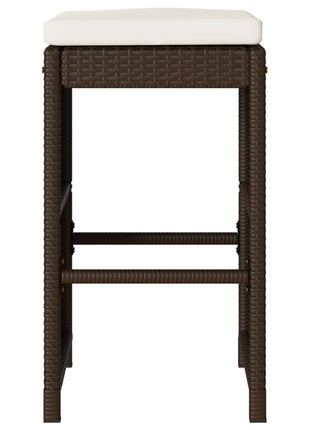 Tuinbarkrukken 2 st met kussens poly rattan bruin
