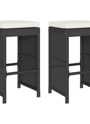 Tuinbarkrukken met kussens 2 st poly rattan zwart