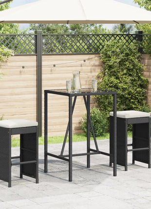 Tuinbarkrukken met kussens 2 st poly rattan zwart