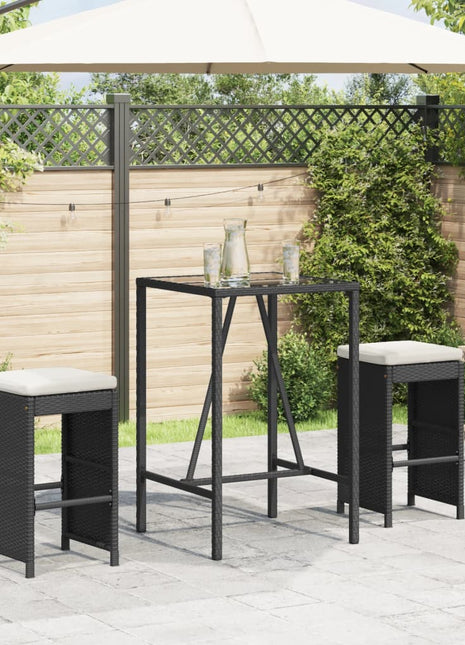 Tuinbarkrukken met kussens 2 st poly rattan zwart