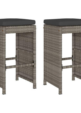 Tuinbarkrukken met kussens 2 st poly rattan grijs