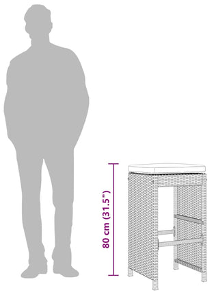 Tuinbarkrukken met kussens 2 st poly rattan grijs