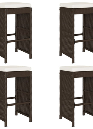 Tuinbarkrukken met kussens 4 st poly rattan bruin