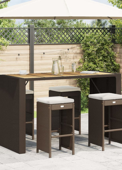 Tuinbarkrukken met kussens 4 st poly rattan bruin