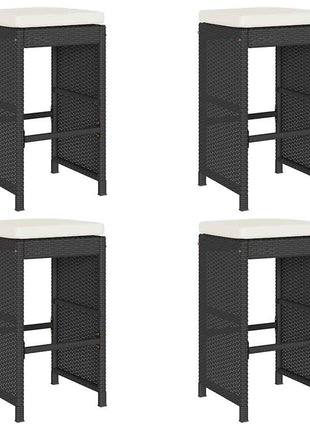 Tuinbarkrukken met kussens 4 st poly rattan zwart