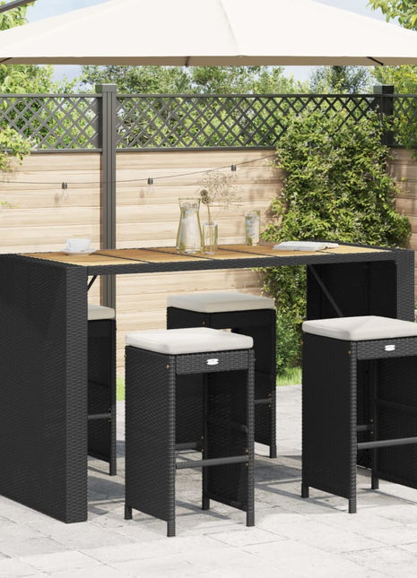 Tuinbarkrukken met kussens 4 st poly rattan zwart