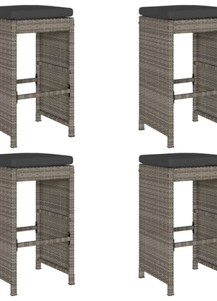 Tuinbarkrukken met kussens 4 st poly rattan grijs
