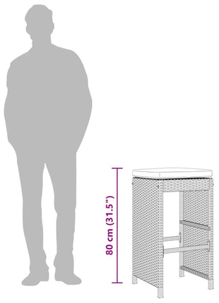Tuinbarkrukken met kussens 4 st poly rattan grijs