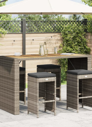Tuinbarkrukken met kussens 4 st poly rattan grijs