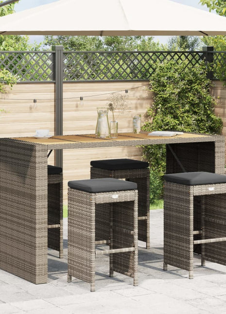 Tuinbarkrukken met kussens 4 st poly rattan grijs