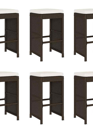 Tuinbarkrukken 6 st met kussens poly rattan bruin