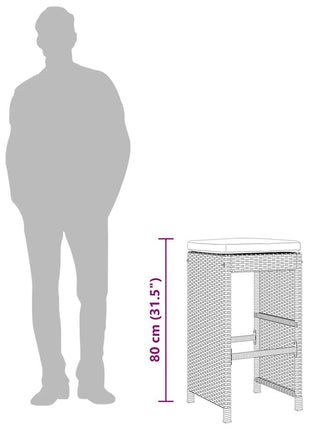 Tuinbarkrukken 6 st met kussens poly rattan bruin