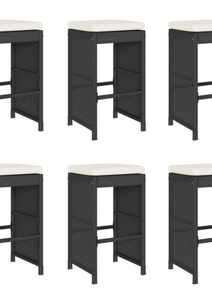 Tuinbarkrukken met kussens 6 st poly rattan zwart