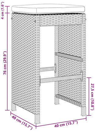 Tuinbarkrukken met kussens 6 st poly rattan zwart
