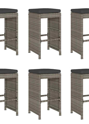 Tuinbarkrukken met kussens 6 st poly rattan grijs