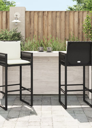 Tuinbarkrukken met kussens 2 st poly rattan zwart
