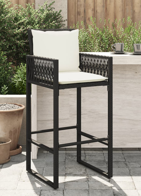 Tuinbarkrukken met kussens 2 st poly rattan zwart
