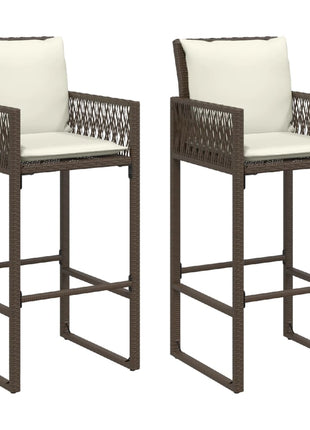Tuinbarkrukken 2 st met kussens poly rattan bruin