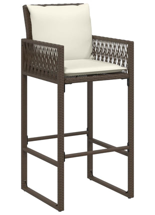 Tuinbarkrukken 2 st met kussens poly rattan bruin
