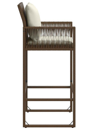 Tuinbarkrukken 2 st met kussens poly rattan bruin