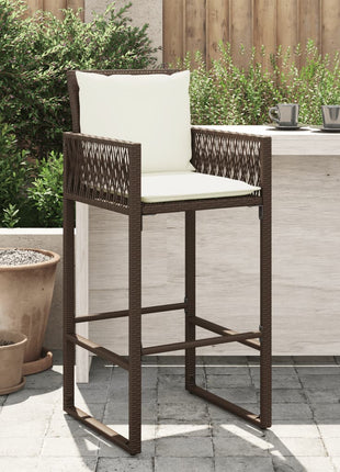 Tuinbarkrukken 2 st met kussens poly rattan bruin