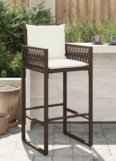 Tuinbarkrukken 2 st met kussens poly rattan bruin